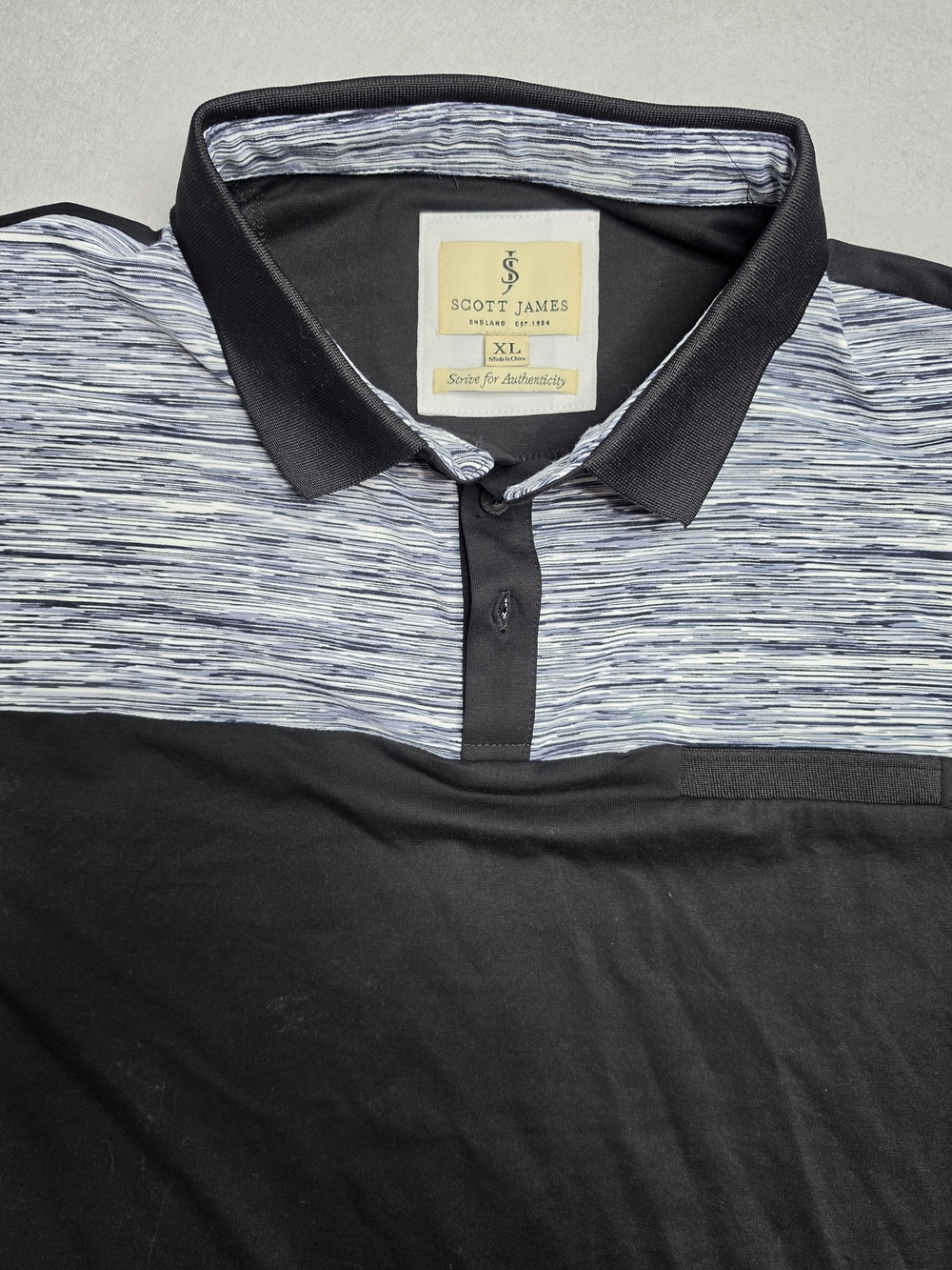 Scott James‎ Mens XL Polo Shirt Black & Gray Striped
